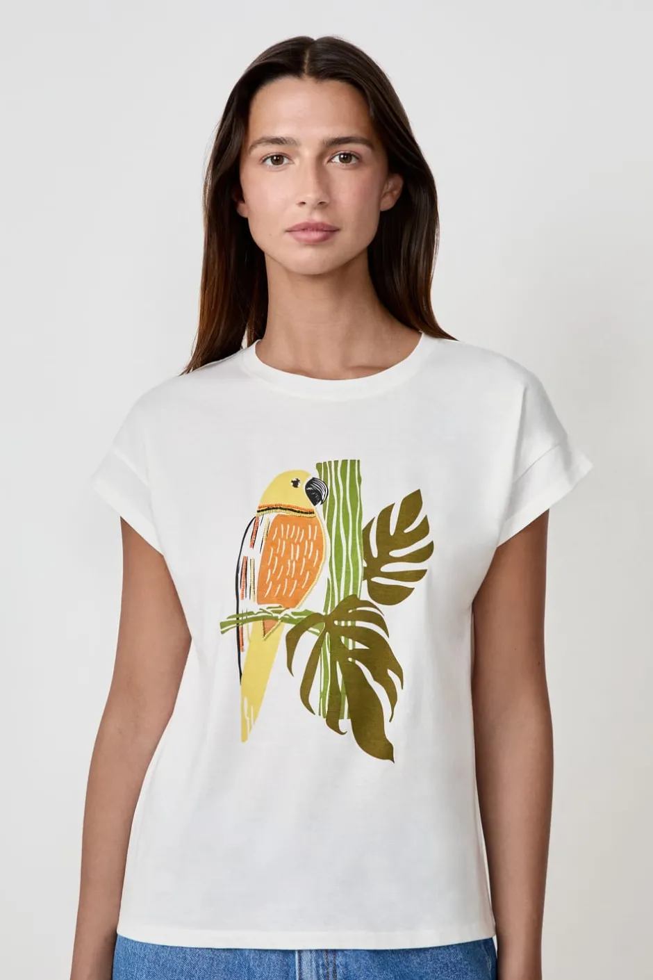ETAM Cuello Redondo|Manga Corta|Camiseta de algodón estampada BLANCO