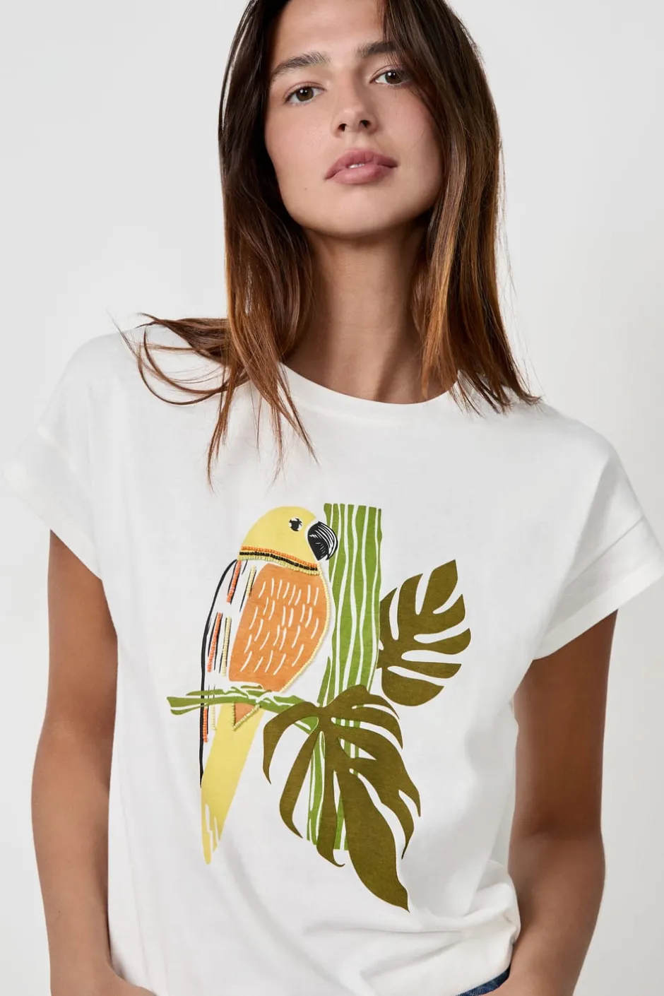 ETAM Cuello Redondo|Manga Corta|Camiseta de algodón estampada BLANCO