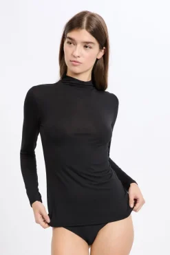 ETAM Manga Larga|Camisetas|Camiseta de cuello alto de malla térmica de manga larga NEGRO