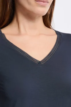 ETAM Colección Térmica|Pijamas Esenciales|Camiseta de cuello en V de punto térmico AZUL NOCHE