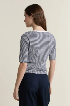 ETAM Cuello Redondo|Manga Corta|Camiseta de cuello redondo a rayas INDIGO