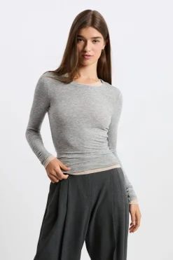 ETAM Manga Larga|Camisetas|Camiseta de cuello redondo con lana GRIS