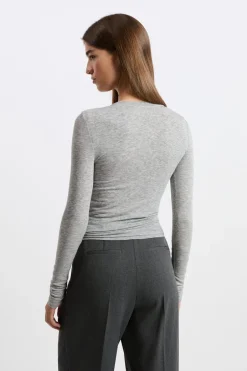 ETAM Manga Larga|Camisetas|Camiseta de cuello redondo con lana GRIS
