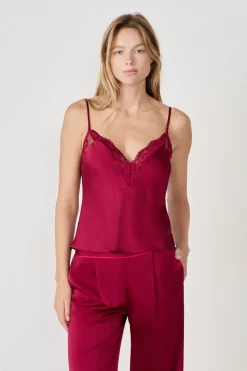 ETAM Partes De Arriba De Pijama|Los Pijamas Más Responsables|Camiseta de encaje BURDEOS GRANATE