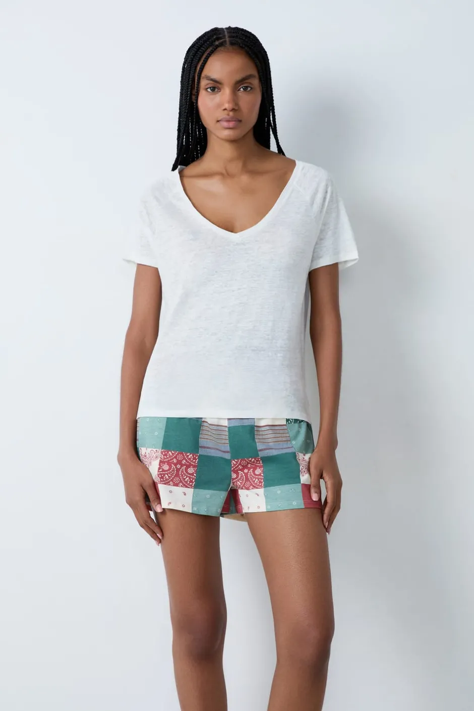 ETAM Pijamas Esenciales|Partes De Arriba De Pijama|Camiseta de manga corta 100% lino CRUDO