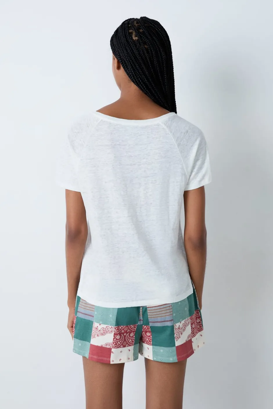 ETAM Pijamas Esenciales|Partes De Arriba De Pijama|Camiseta de manga corta 100% lino CRUDO