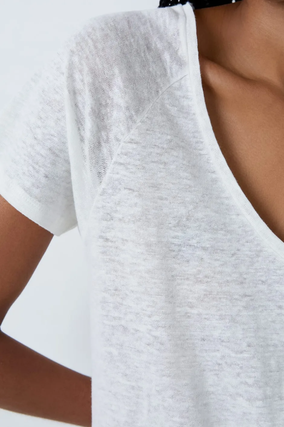 ETAM Pijamas Esenciales|Partes De Arriba De Pijama|Camiseta de manga corta 100% lino CRUDO