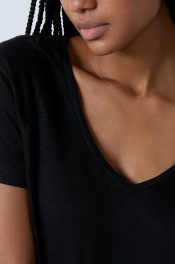 ETAM Pijamas Esenciales|Partes De Arriba De Pijama|Camiseta de manga corta 100% lino NEGRO