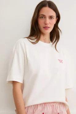 ETAM Los Pijamas Más Responsables|Partes De Arriba De Pijama|Camiseta de manga corta con la inscripción «love is all» de algodón BLANCO