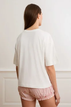 ETAM Los Pijamas Más Responsables|Partes De Arriba De Pijama|Camiseta de manga corta con la inscripción «love is all» de algodón BLANCO