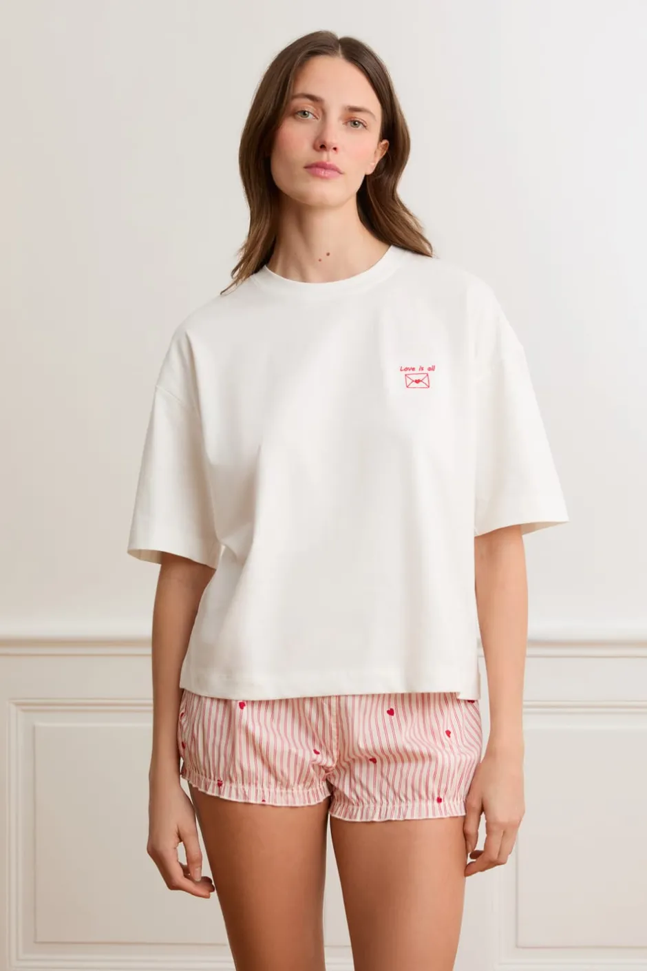 ETAM Los Pijamas Más Responsables|Partes De Arriba De Pijama|Camiseta de manga corta con la inscripción «love is all» de algodón BLANCO