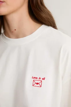ETAM Los Pijamas Más Responsables|Partes De Arriba De Pijama|Camiseta de manga corta con la inscripción «love is all» de algodón BLANCO