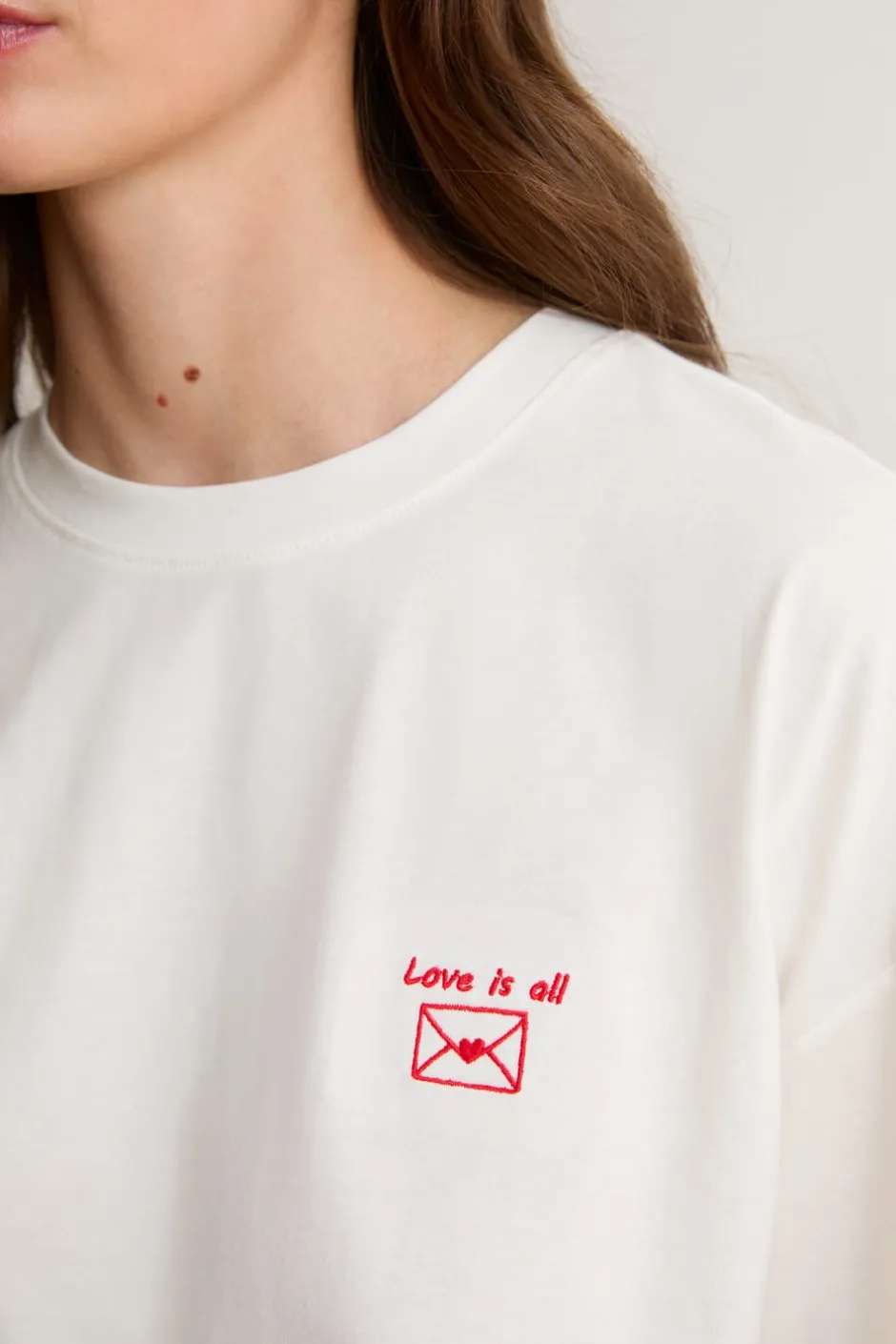 ETAM Los Pijamas Más Responsables|Partes De Arriba De Pijama|Camiseta de manga corta con la inscripción «love is all» de algodón BLANCO