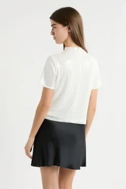 ETAM Manga Corta|Camisetas|Camiseta de manga corta con lentejuelas BLANCO