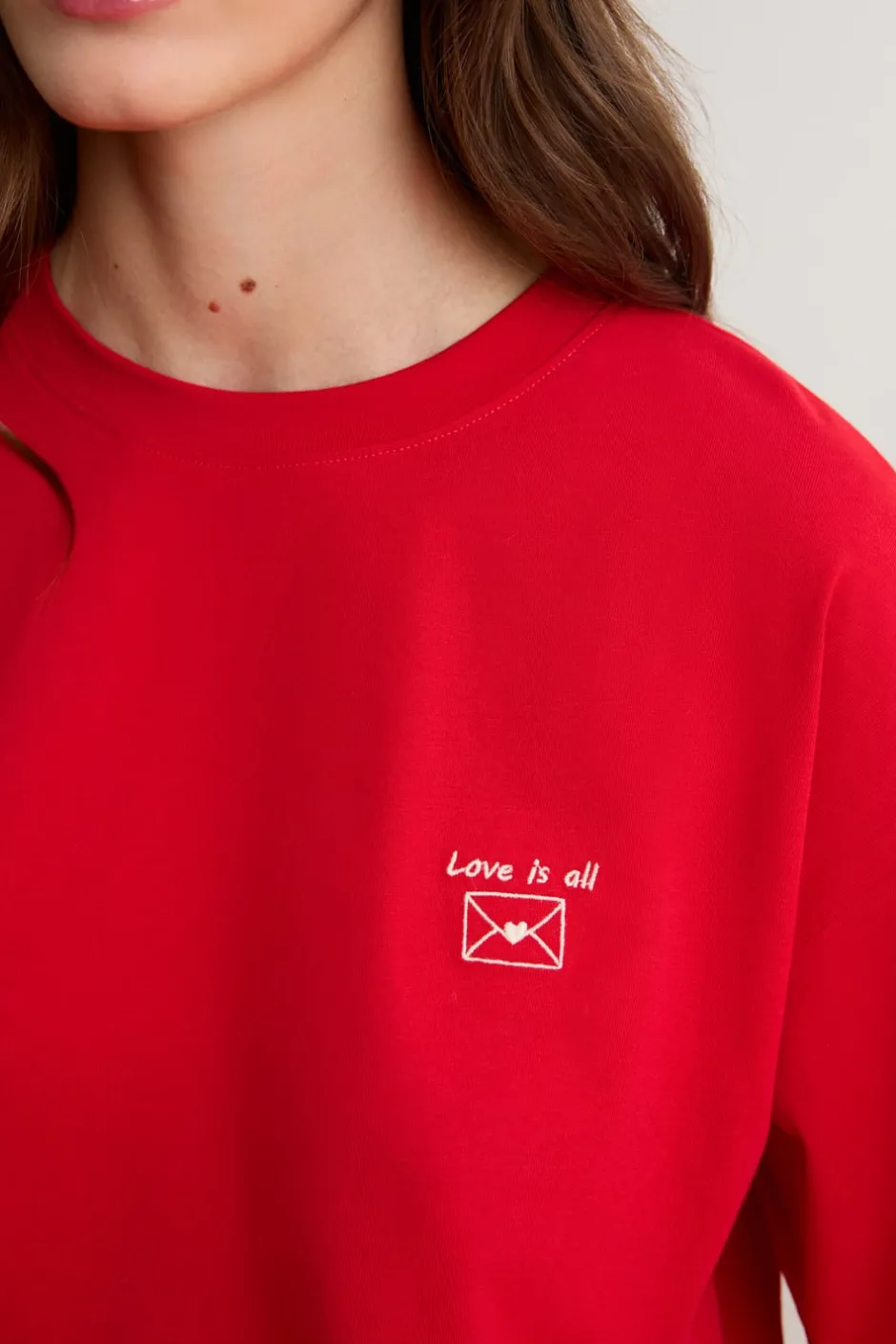 ETAM Los Pijamas Más Responsables|Partes De Arriba De Pijama|Camiseta de manga corta con la inscripción «love is all» de algodón ROJO