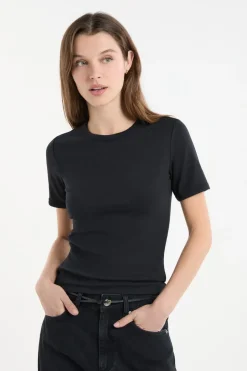 ETAM Cuello Redondo|Manga Corta|Camiseta de manga corta con algodón NEGRO