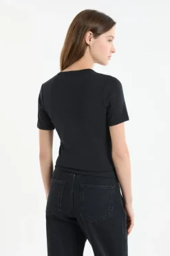 ETAM Cuello Redondo|Manga Corta|Camiseta de manga corta con algodón NEGRO