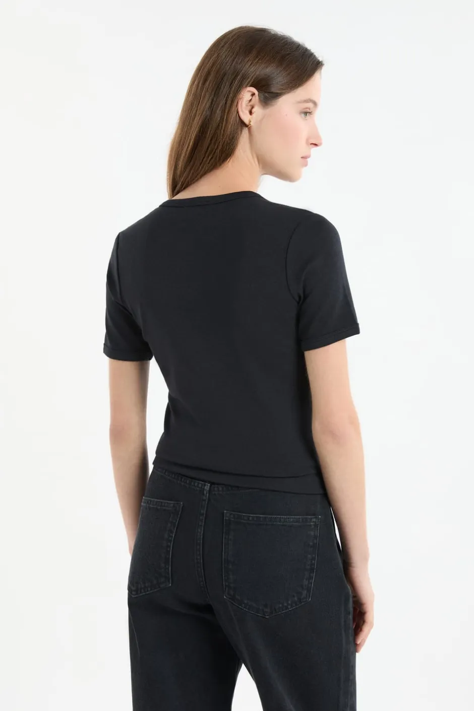 ETAM Cuello Redondo|Manga Corta|Camiseta de manga corta con algodón NEGRO