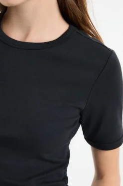 ETAM Cuello Redondo|Manga Corta|Camiseta de manga corta con algodón NEGRO