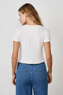 ETAM Cuello En V|Manga Corta|Camiseta de manga corta con botones BLANCO