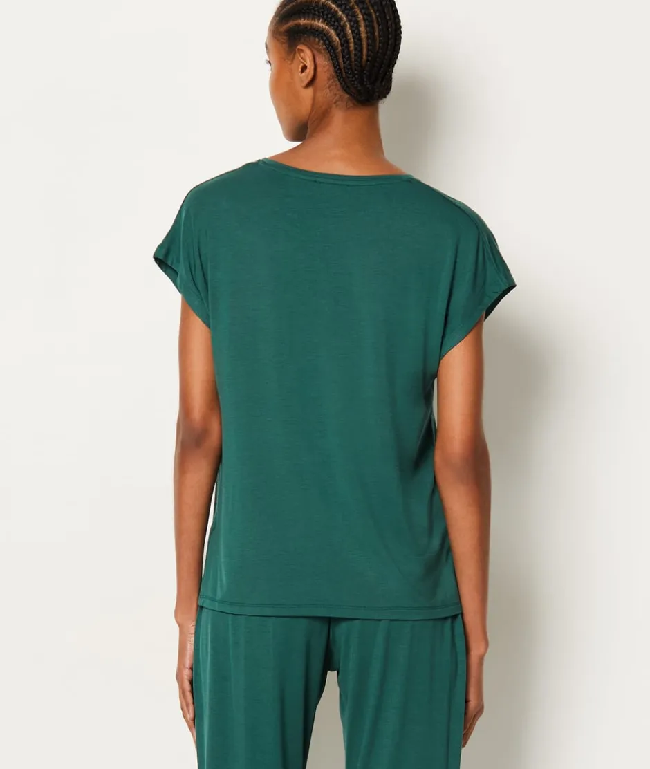 ETAM Partes De Arriba De Pijama|Los Pijamas Más Responsables|Camiseta de manga corta de pijama de modal VERDE ABETO