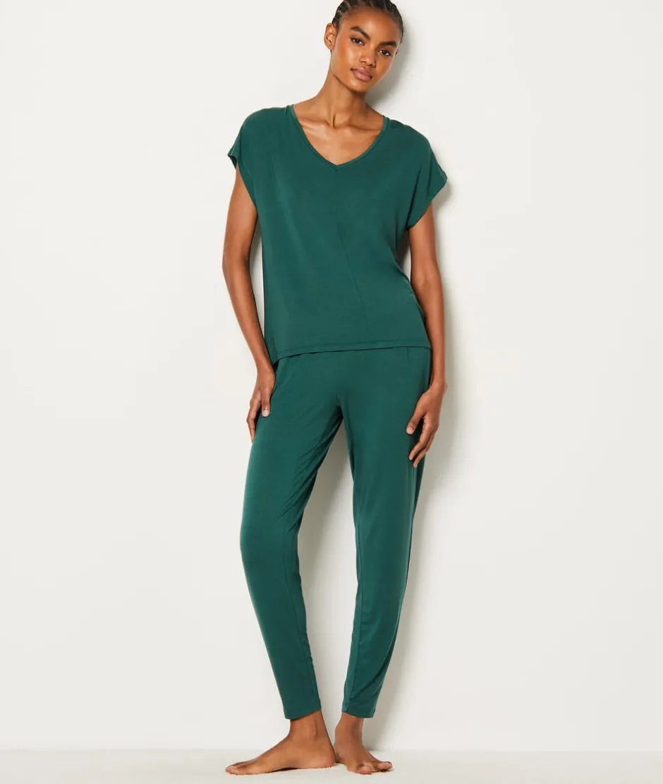ETAM Partes De Arriba De Pijama|Los Pijamas Más Responsables|Camiseta de manga corta de pijama de modal VERDE ABETO