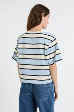 ETAM Cuello Redondo|Manga Corta|Camiseta de manga corta de algodón a rayas AZUL