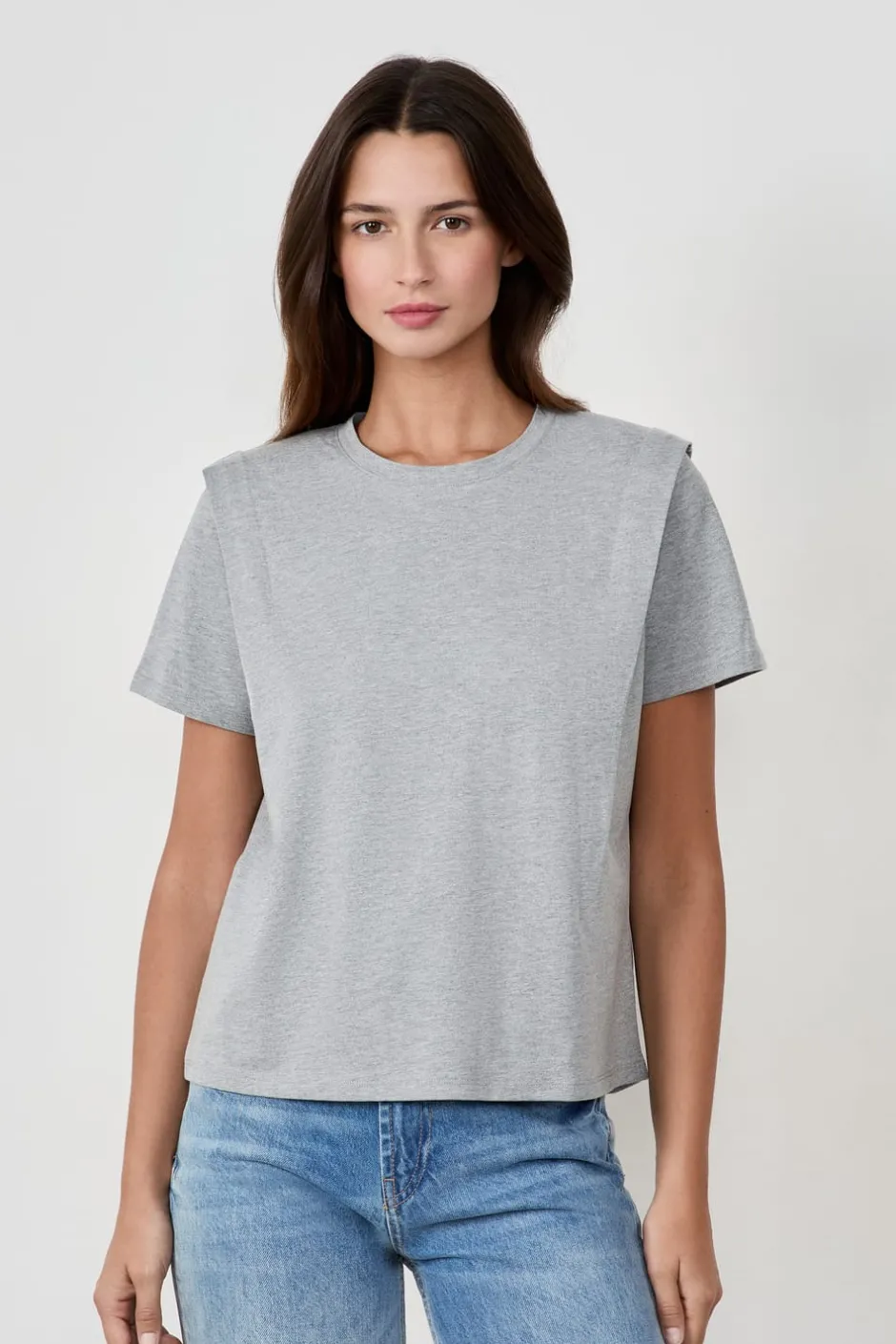 ETAM Cuello Redondo|Manga Corta|Camiseta de manga corta de algodón GRIS CLARO