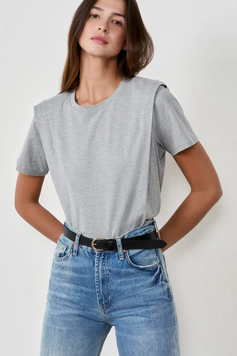 ETAM Cuello Redondo|Manga Corta|Camiseta de manga corta de algodón GRIS CLARO