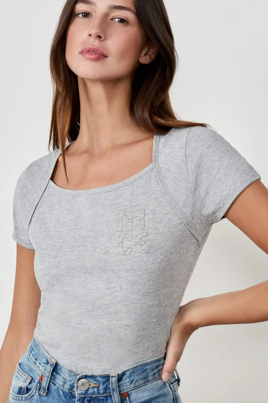 ETAM Cuello Redondo|Manga Corta|Camiseta de manga corta de algodón GRIS