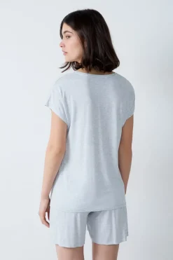 ETAM Partes De Arriba De Pijama|Los Pijamas Más Responsables|Camiseta de manga corta de pijama de modal GRIS CLARO
