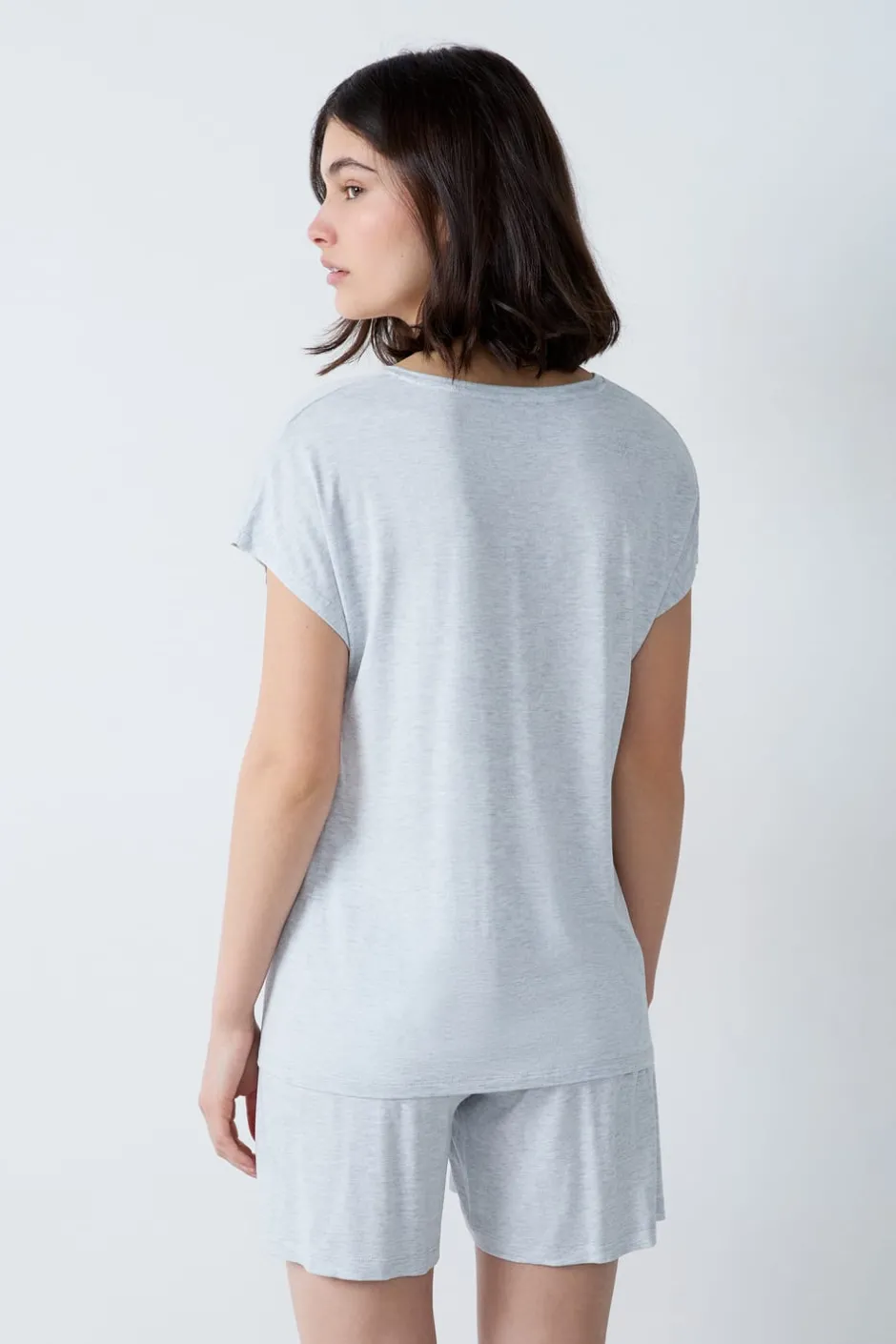 ETAM Partes De Arriba De Pijama|Los Pijamas Más Responsables|Camiseta de manga corta de pijama de modal GRIS CLARO