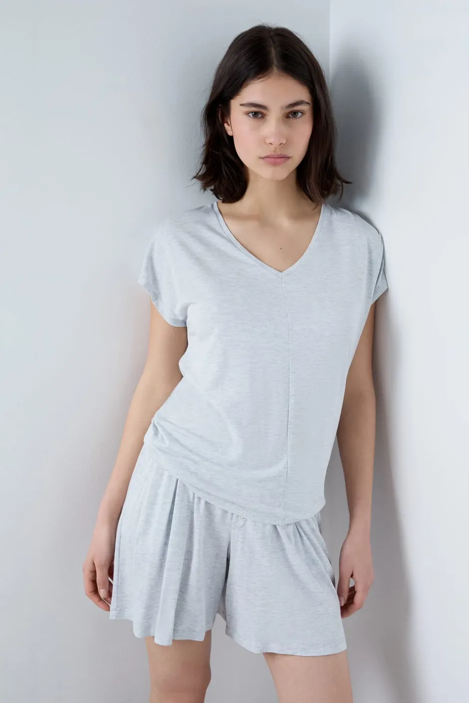 ETAM Partes De Arriba De Pijama|Los Pijamas Más Responsables|Camiseta de manga corta de pijama de modal GRIS CLARO