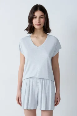 ETAM Partes De Arriba De Pijama|Los Pijamas Más Responsables|Camiseta de manga corta de pijama de modal GRIS CLARO