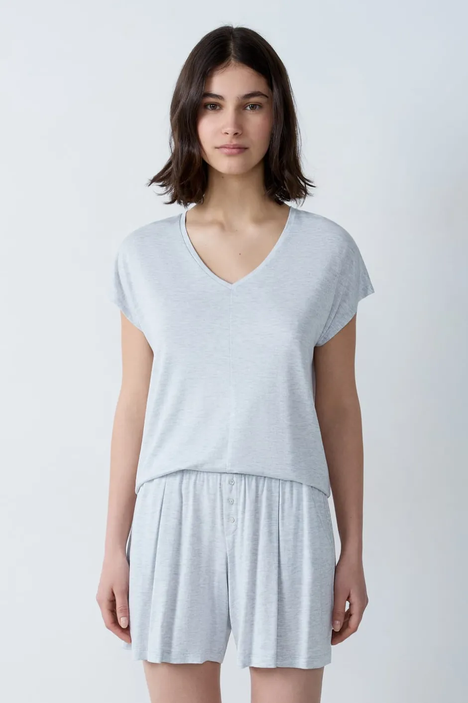 ETAM Partes De Arriba De Pijama|Los Pijamas Más Responsables|Camiseta de manga corta de pijama de modal GRIS CLARO