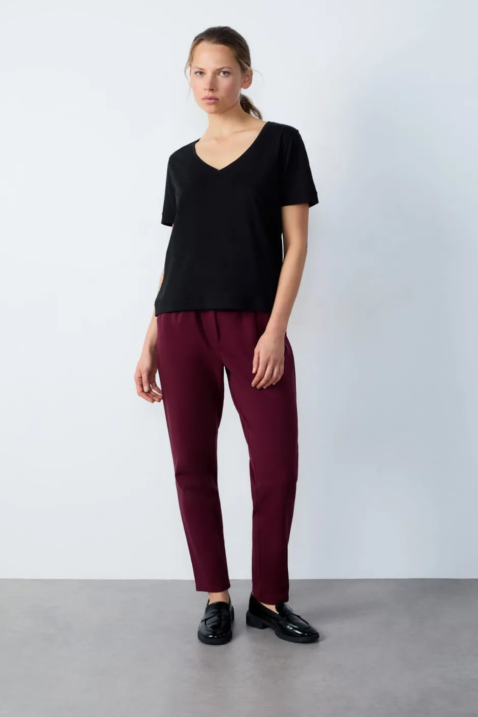 ETAM Cuello En V|Manga Corta|Camiseta de manga corta de algodón NEGRO