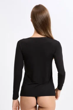 ETAM Cuello En V|Manga Larga|Camiseta de manga larga con cuello en V de tejido térmico NEGRO