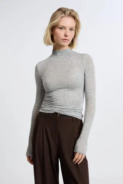 ETAM Manga Larga|Camisetas|Camiseta de manga larga con cuello alto y lana GRIS
