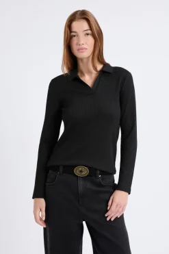 ETAM Manga Larga|Camisetas|Camiseta de manga larga con cuello en V NEGRO