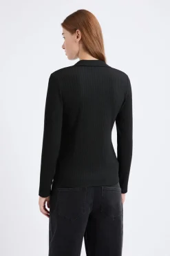 ETAM Manga Larga|Camisetas|Camiseta de manga larga con cuello en V NEGRO