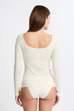 ETAM Manga Larga|Camisetas|Camiseta de manga larga con cuello bailarina y sujetador integrado CRUDO