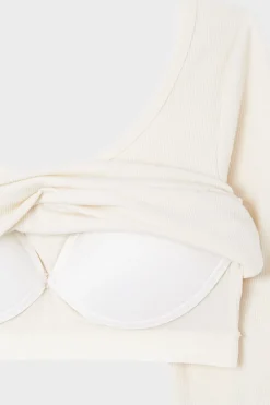 ETAM Manga Larga|Camisetas|Camiseta de manga larga con cuello bailarina y sujetador integrado CRUDO