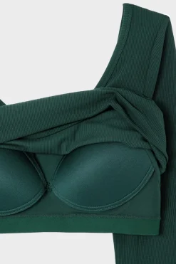 ETAM Cuello Redondo|Manga Larga|Camiseta de manga larga con cuello bailarina y sujetador integrado ESMERALDA