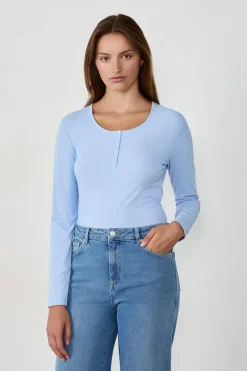 ETAM Cuello Redondo|Manga Larga|Camiseta de manga larga con botones OXYGENE