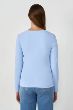 ETAM Cuello Redondo|Manga Larga|Camiseta de manga larga con botones OXYGENE