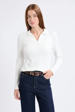 ETAM Manga Larga|Camisetas|Camiseta de manga larga con cuello en V BLANCO
