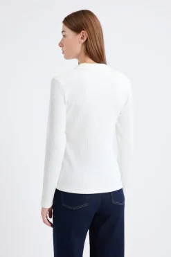 ETAM Manga Larga|Camisetas|Camiseta de manga larga con cuello en V BLANCO