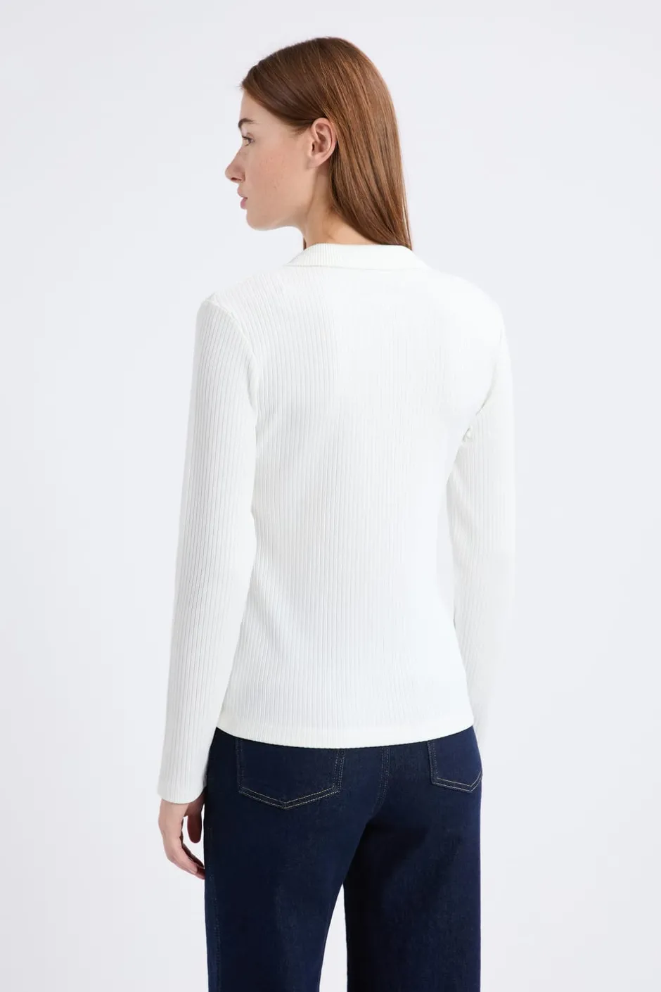 ETAM Manga Larga|Camisetas|Camiseta de manga larga con cuello en V BLANCO