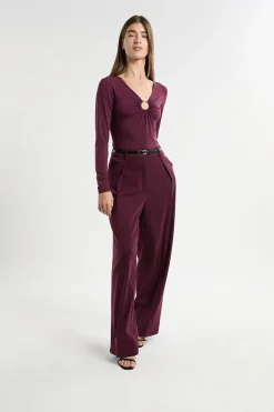 ETAM Cuello En V|Manga Larga|Camiseta de manga larga con anilla MORADO