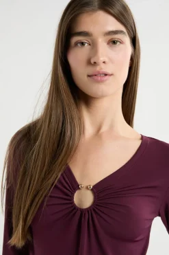 ETAM Cuello En V|Manga Larga|Camiseta de manga larga con anilla MORADO
